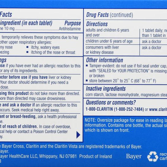 Claritin Loratadine 10 mg/Antihistamine 24 Hour Allergy Tablets 30ct