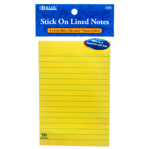 Bazic Notes Lined Stick On 4" X 6" 50ct