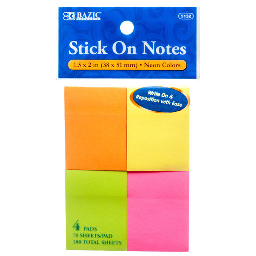 Bazic Notes Neon Color Stick Ons 1.5" X 2"