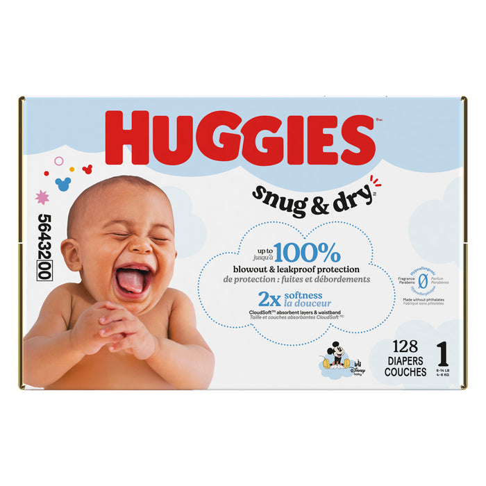 Huggies Dry Snug & Dry Newborn Diapers Size 1 128ct