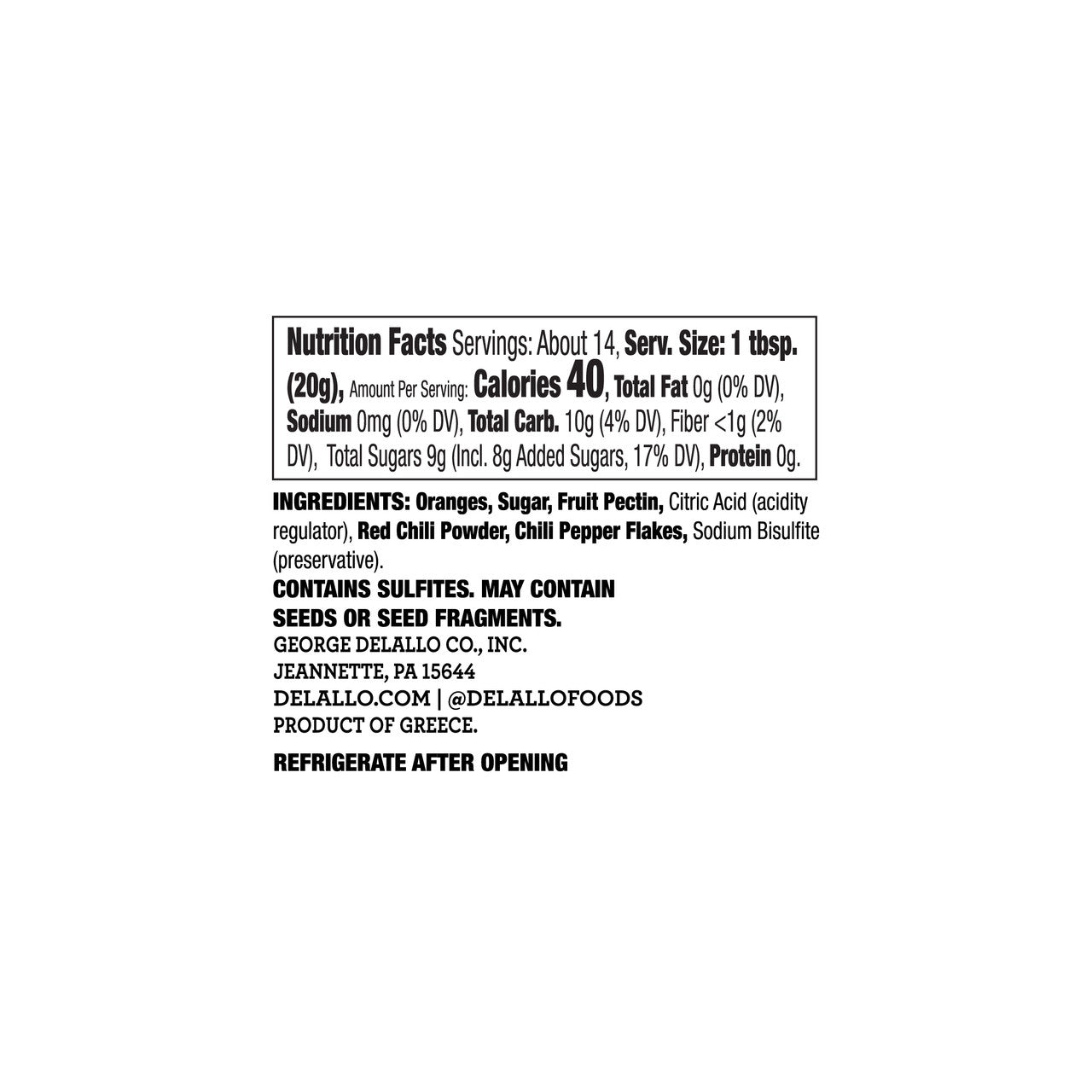 Delallo Orange Chili Spread 10oz