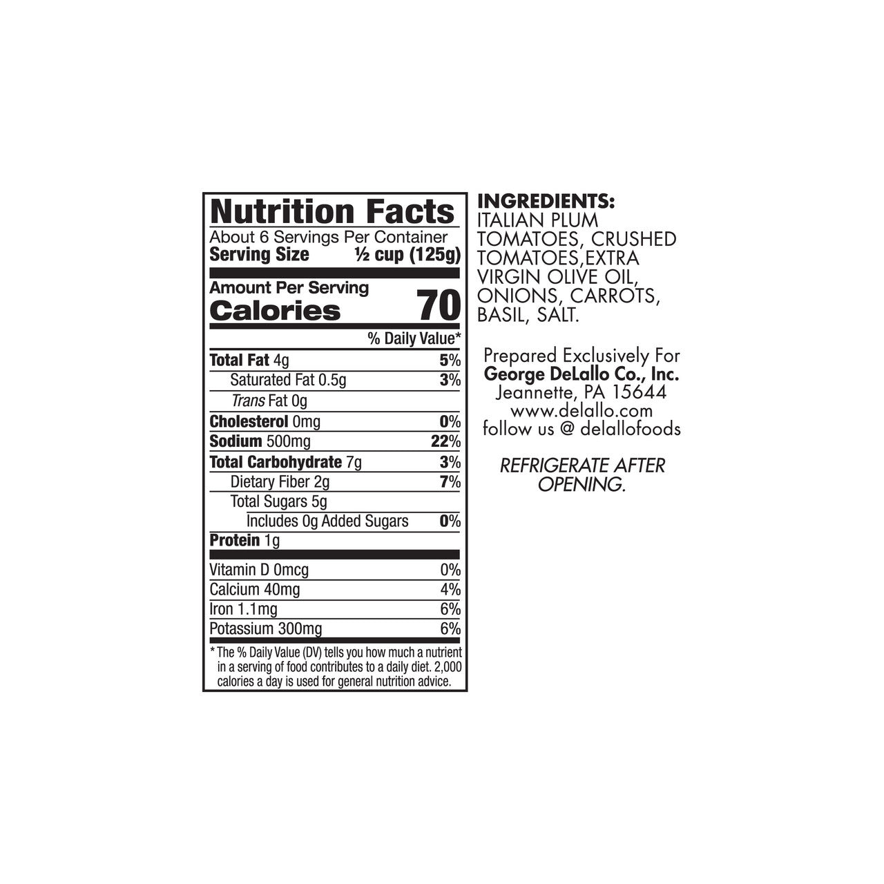 Delallo Pomodoro Fresco Tomato Basil Sauce 25.25oz