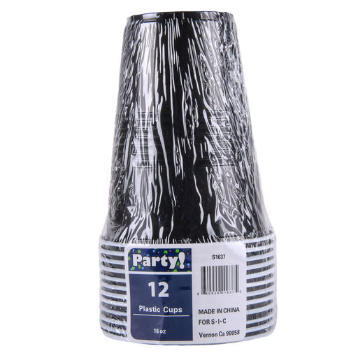 Party Black Plastic Cups 16oz 12ct