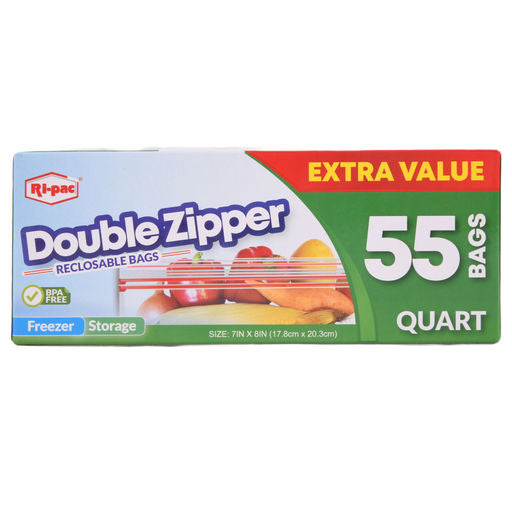 Ri-Pac Double Zipper Bag Quart 55ct