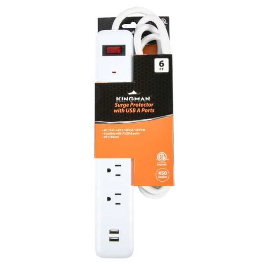 Kingman 6 Plug + 2 USB Port Power Strip