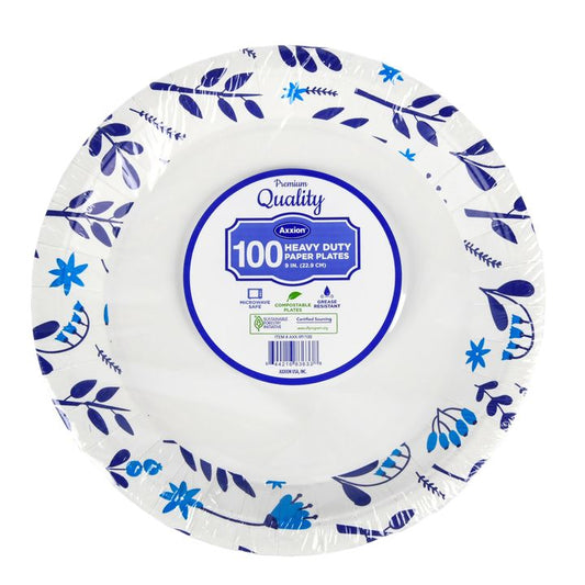Axxion Heavy Duty Paper Plates 9in 100ct