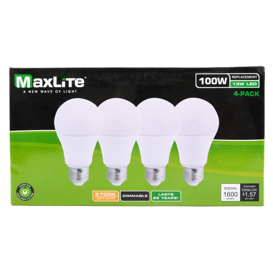 MaxLite LED Dimmable Warm White Light Bulbs 100W 4-Pack
