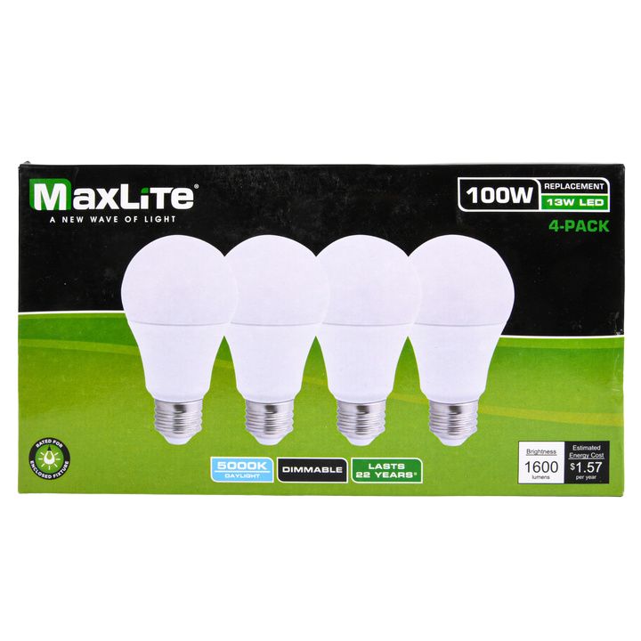 MaxLite LED Dimmable Bright White Light Bulbs 100W 4-Pack