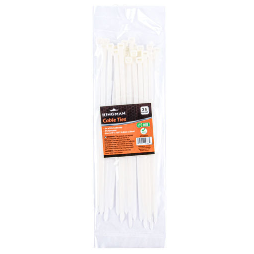 Kingman White Cable Ties 7.85" Long 25ct