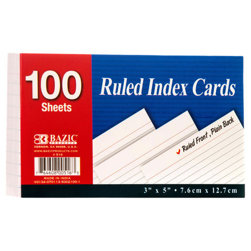 Bazic Ruled Index Cards 3x5 100ct