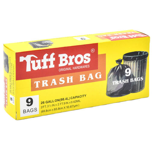Tuff Bros Trash Bag Black 26 Gallon 9ct
