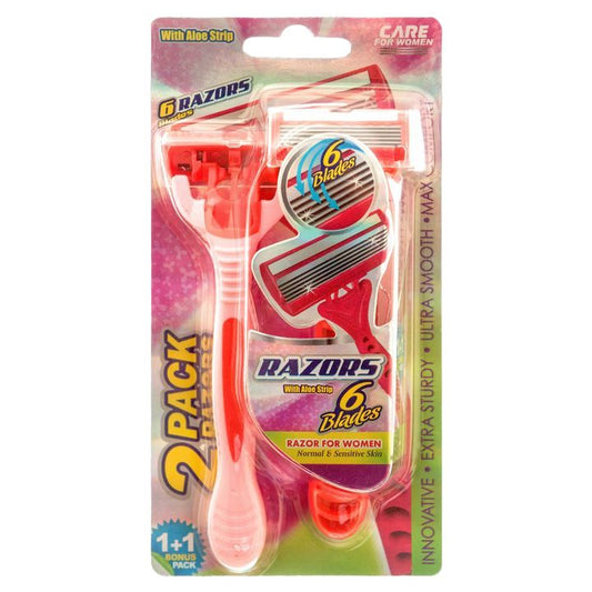 Women's 6-Bladed Razors With Aloe Strip 2-Pack