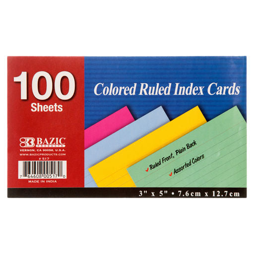 Bazic Index Card 3x5 100ct Color