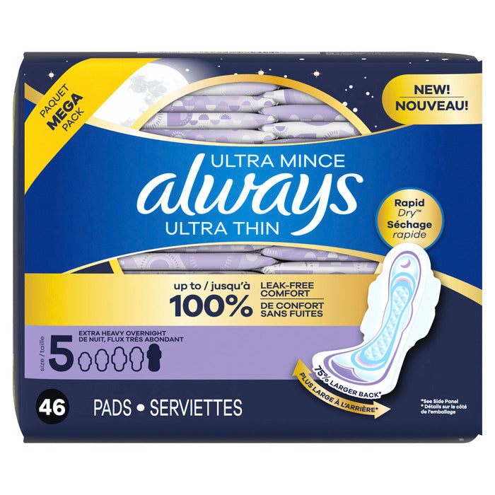 Always Ultra Thin Extra Heavy Overnight Pads - 46ct