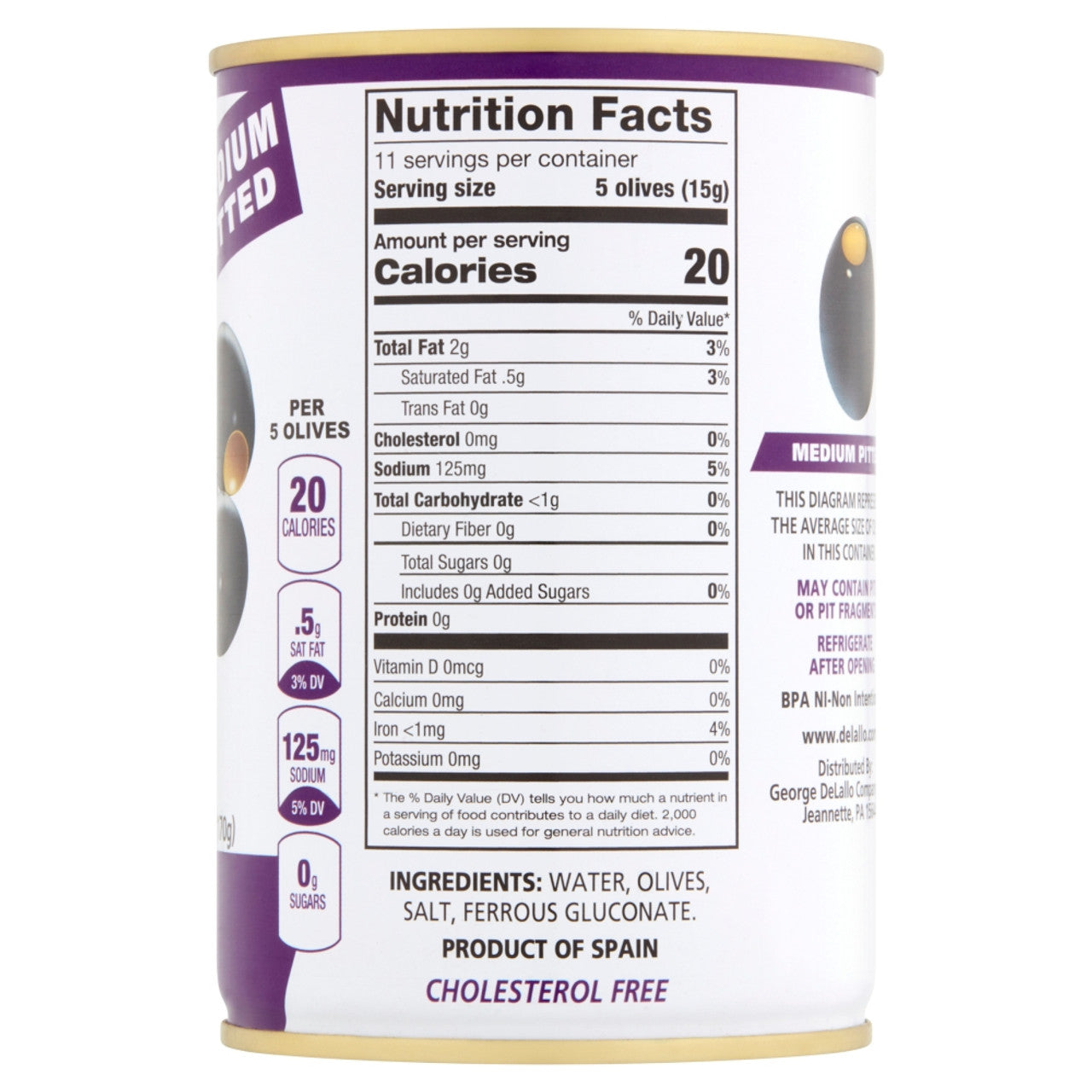 Delallo Medium Pitted Olives 6oz