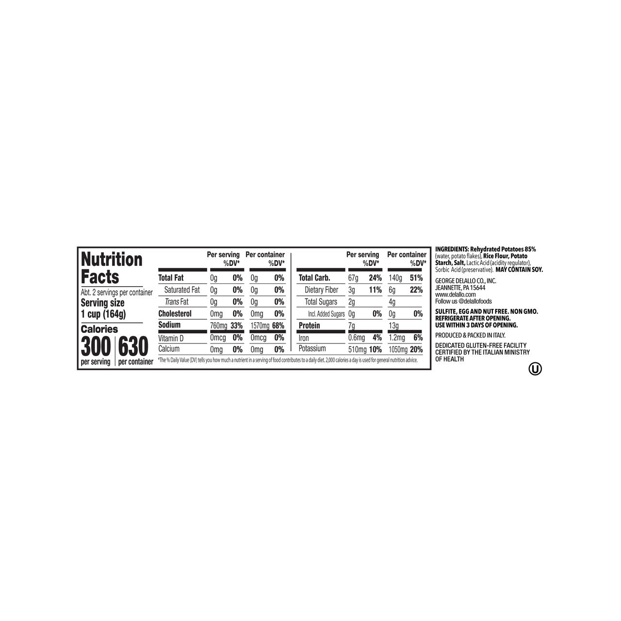 Delallo Gluten Free Mini Gnocchi 12oz