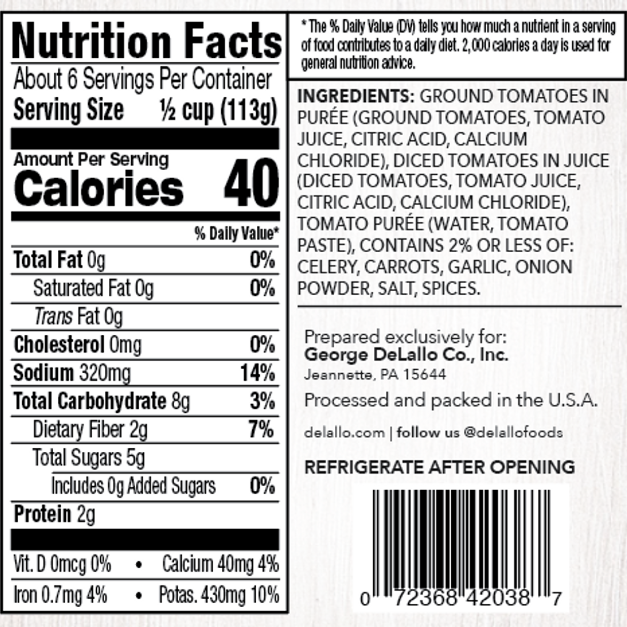 Delallo Premium Fat Free Marinara Sauce 24oz