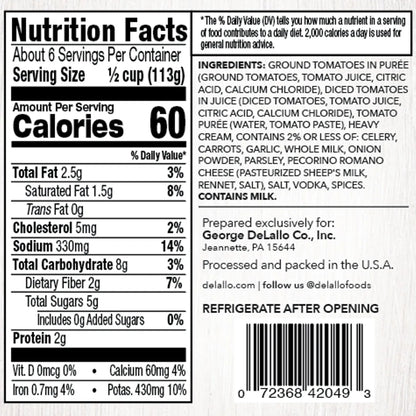 Delallo Premium Vodka Sauce 24oz